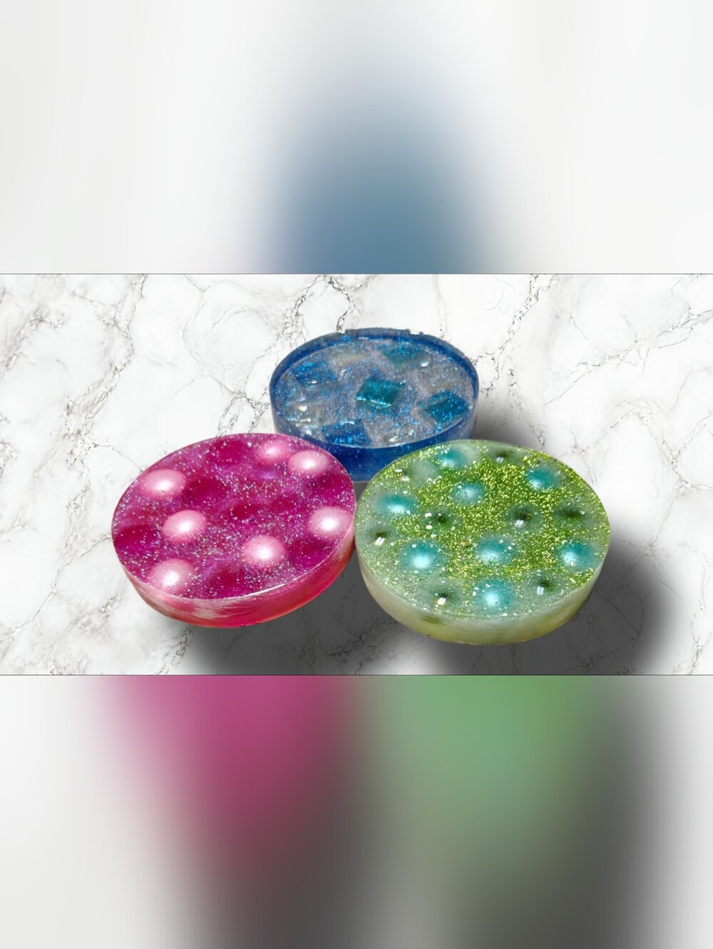 Glitter Resin Coaster Set - Pink, Blue, Green